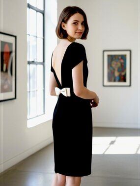 Vintage Kathryn Conover Black V-Back Cap Sleeve Formal Sheath Dress Size 4 EUC
